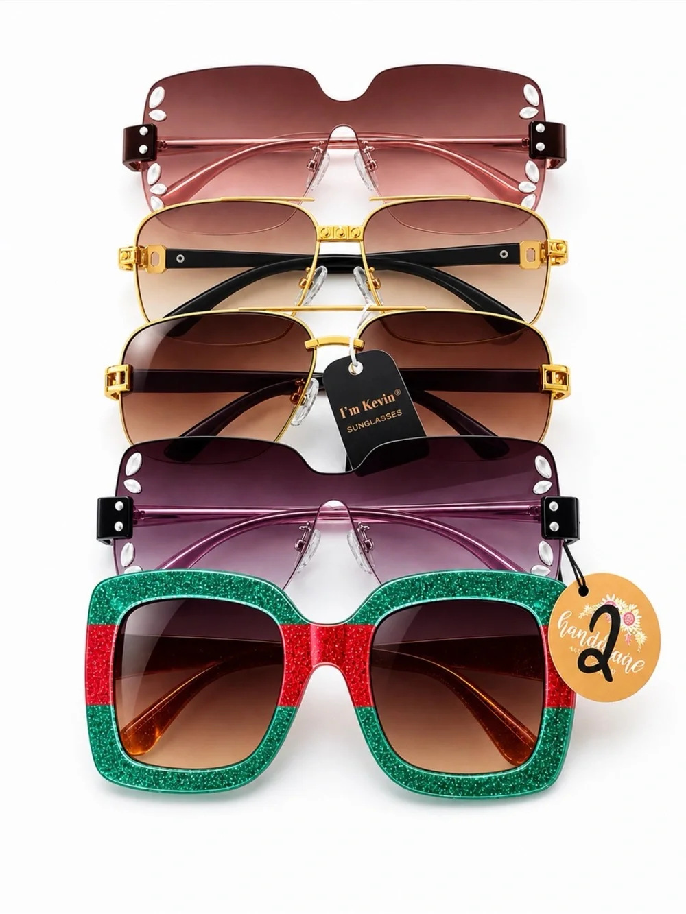Green & Red Glitter Oversized Square Sunglasses - Women's Accessories